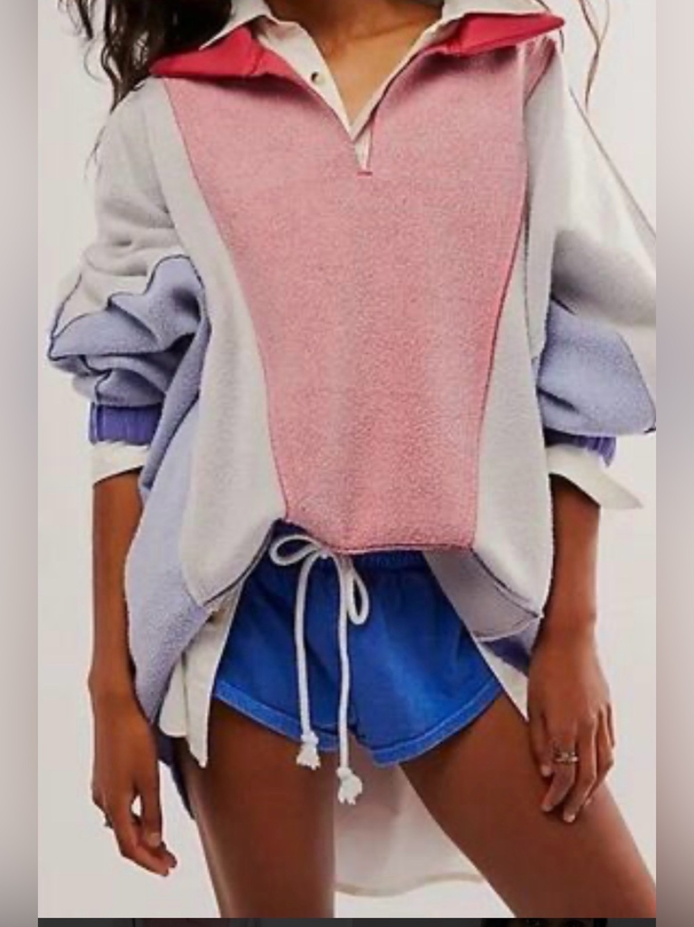 Free People Pink and Lavender, and grey Colorblock Pullover Hoodie